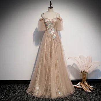  Šampanas Dydis 3XL Prabanga Spageti vakarinę Suknelę Suknelė Šalis Suknelės Moterims, Elegantiškas Įžymybė Etape Parodyti Suknelės