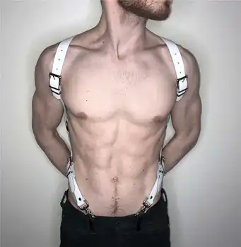  Vyrai Baltos seksualus apatinis trikotažas, Bdsm Bondage kostiumas Seksualus Vest Dirbtiniais Odos Diržas Tvirtinimo Punk Kūno Narve Vergas Korsetas Petnešos