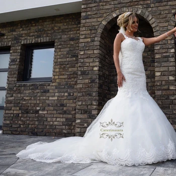  Pagal užsakymą Pagaminti Nėriniai Undinė Vestuvių Suknelės, Brangioji, Dirželiai Baltas Vestuvių Chalatai Seksualus Derliaus 2020 Nuotakos Suknelė Chalatas de mariage