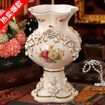  Europos stiliaus prabangių namų dekoravimo gėlės į kambarį, dekoratyvinės keramikos gėlių vaza paauksuota rose 10284