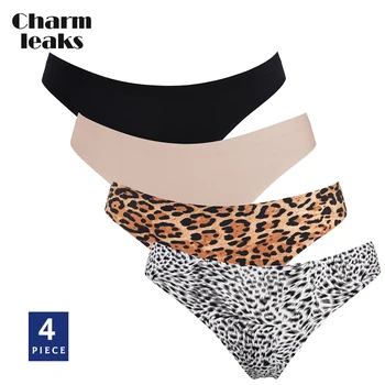  Charmleaks Moterų Kelnaitės Apatiniai 4 Pack Leopard Retro Tanga Thong G Stygos Kieto Vientiso Hipster Minkšta Bikinio Trumpikės